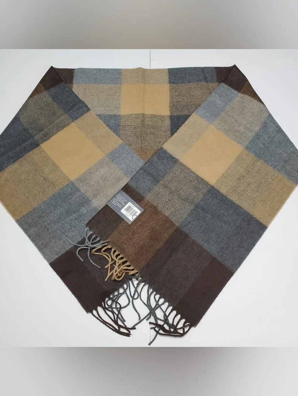 John Bartlett Statements Unisex Adult Scarf Brown & Gray Plaid Knit Pattern